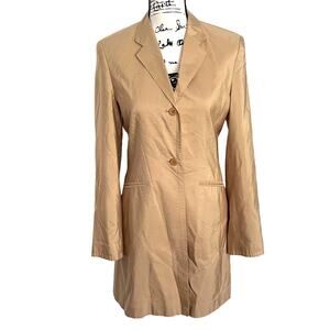 Vintage 1980s 100% Silk Peacoat Sand Tan Coat Long Blazer Jacket Quiet Luxury